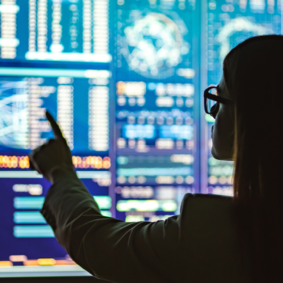 Student interacting with visualized data