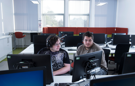 Two students in the computing lab