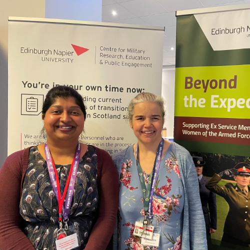 Dr Linda J Thomas and Dr Sarah Sholl from Edinburgh Napier University for the Transitions study at the Career Transition Partnership (CTP) Employment fair, Murrayfield stadium