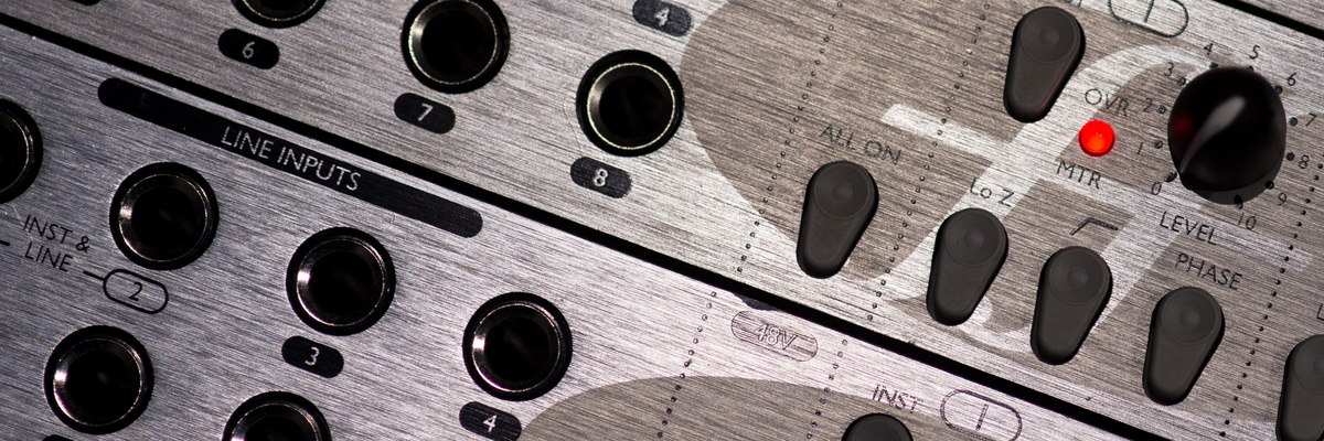 Close up of audio recording and mixing equipment