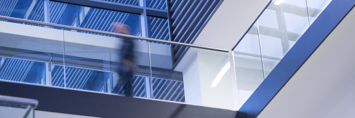 Interior photo of atrium in Edinburgh Napier University Sighthill campus building.