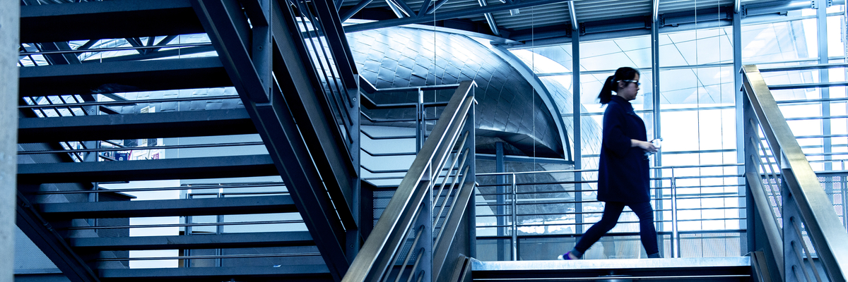 Photo of glass and metal staircase inside the Craiglockhart campus building