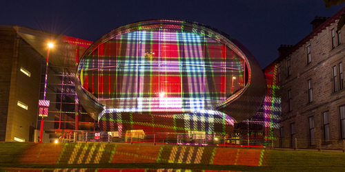 Tartan print projection on Craiglockhart's egg