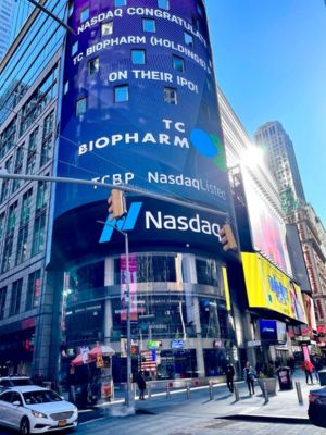 billboard of TC Biopharm listing in Nasdaq