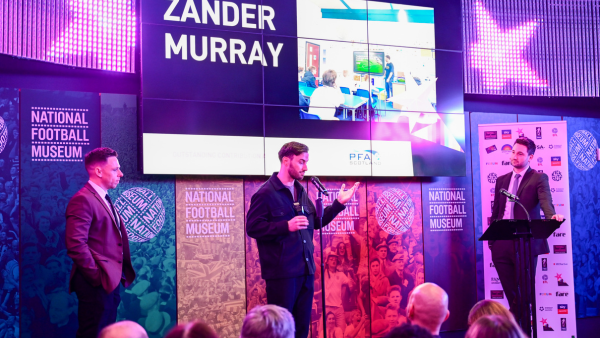 Zander speaking at the Football v Homophobia Awards 2024 