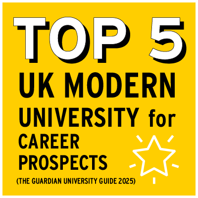 This image states that Edinburgh Napier University is the Top 5 UK Modern University for Career Prospects. Source: The Guardian University Guide, 2025.