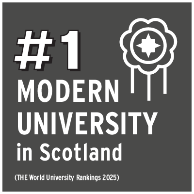 This image states that Edinburgh Napier is the Number One Modern University in Scotland. Source: Times Higher Education World University Rankings 2025. 