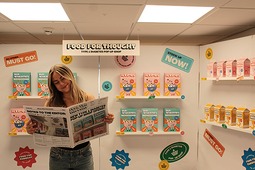 Student Rachel Cartledge at her pop-up shop, Food For Thought.