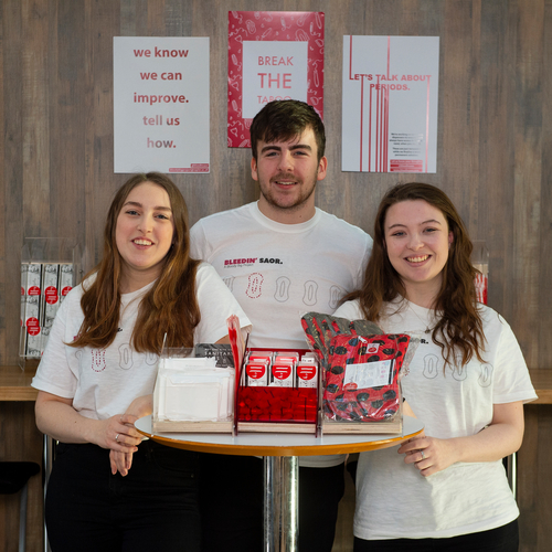 Students from the Bleedin Saor free period product team