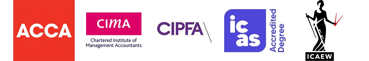 ACCA, CIMA Chartered Institute of Management Accountants, CIPFA\, ICAS Accredited Degree, ICAEW