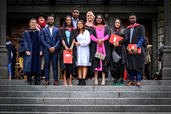 Some of the team involved in the bamboo-timber grid shell project at graduation
