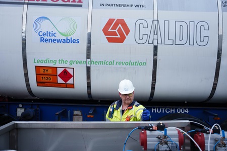 A man in a high vis jacket fills up a tanker