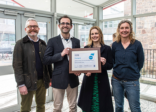 Edinburgh Napier&rsquo;s Jamie Pearson, Cycling Scotland&rsquo;s Valentin Jeanjean, Edinburgh Napier&rsquo;s Kerry Dewar and Edinburgh Napier&rsquo;s Carola B&ouml;ttcher.