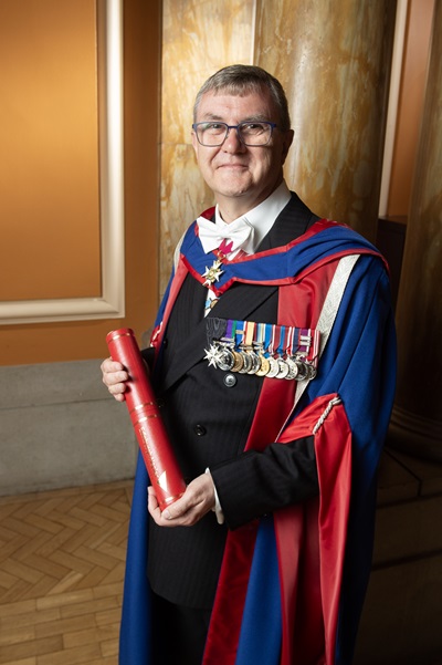 Major General Professor Tim Hodgetts with his honorary degree