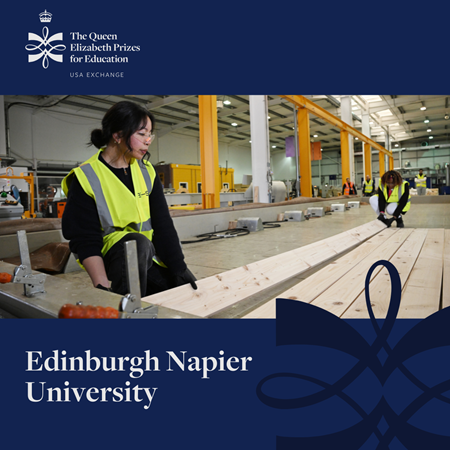 Two people in high visibility vests working in a timber research laboratory