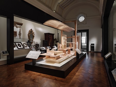 A wide-angle shot of the timber exhibition in the V&A museum