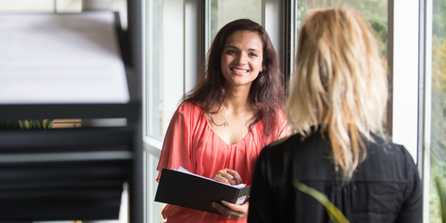 Two students talking.