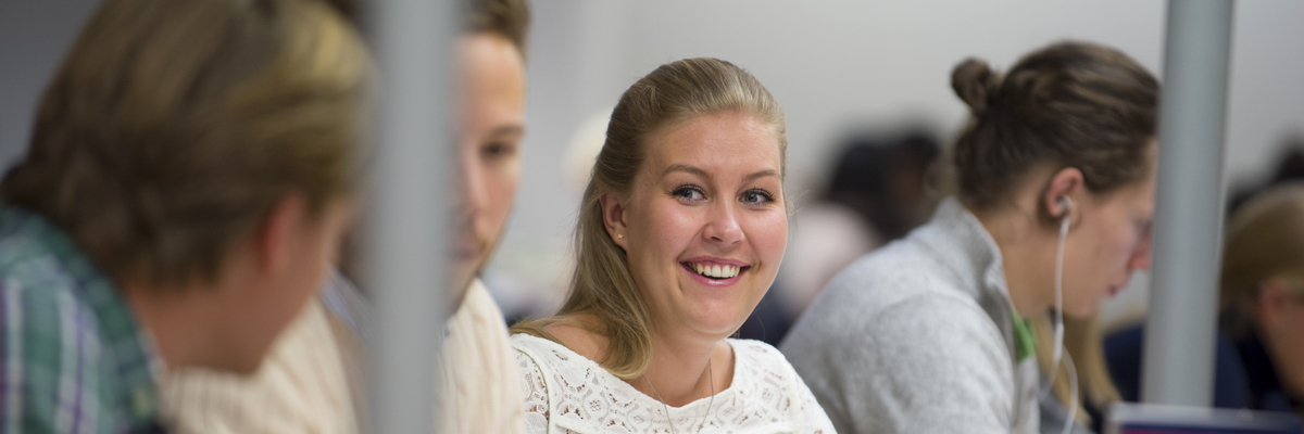 Students at work in the library.