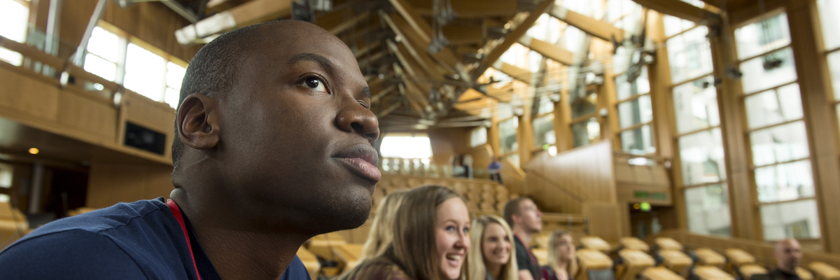 Visit to the Scottish Parliament at Holyrood by criminolgy students on an exchange visit from Florida.