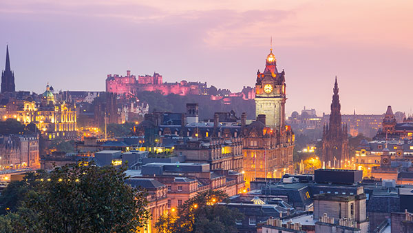 City skyline of edinburgh at night
