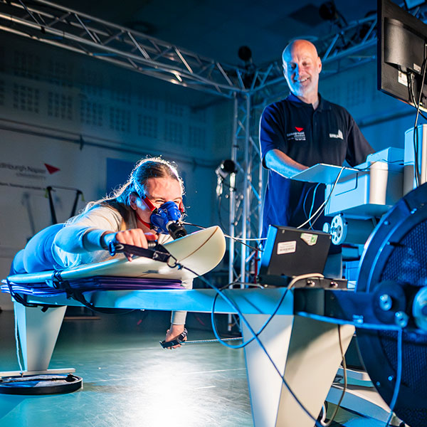 Dr. Brendon Ferrier and surf student test out research equipment at Edinburgh Napier University